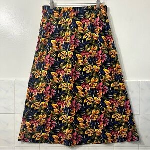 Sag Harbor Dark Floral Boho Indie Vintage Elastic Waist Midi Skirt Petite 10
